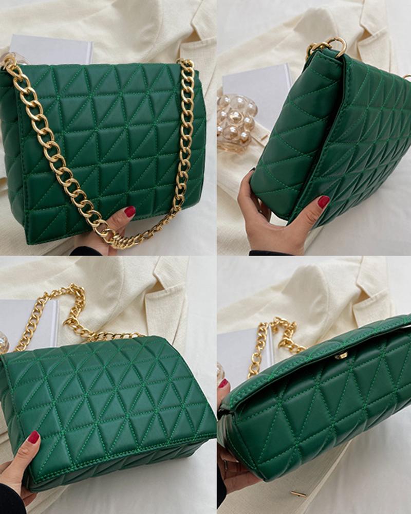 Flap Zipper Design Quilted Chain Strap Shoulder Bag