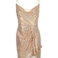 Cowl Neck Sleeveless Ruched Sequin Dress