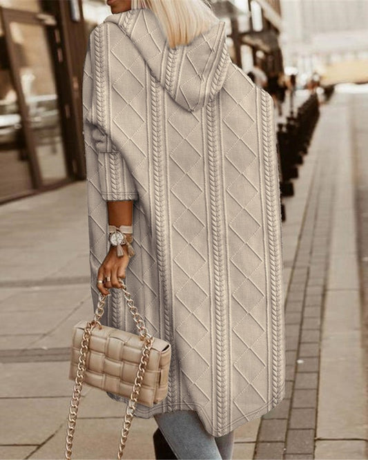 Cable Textured Hooded Longline Coat