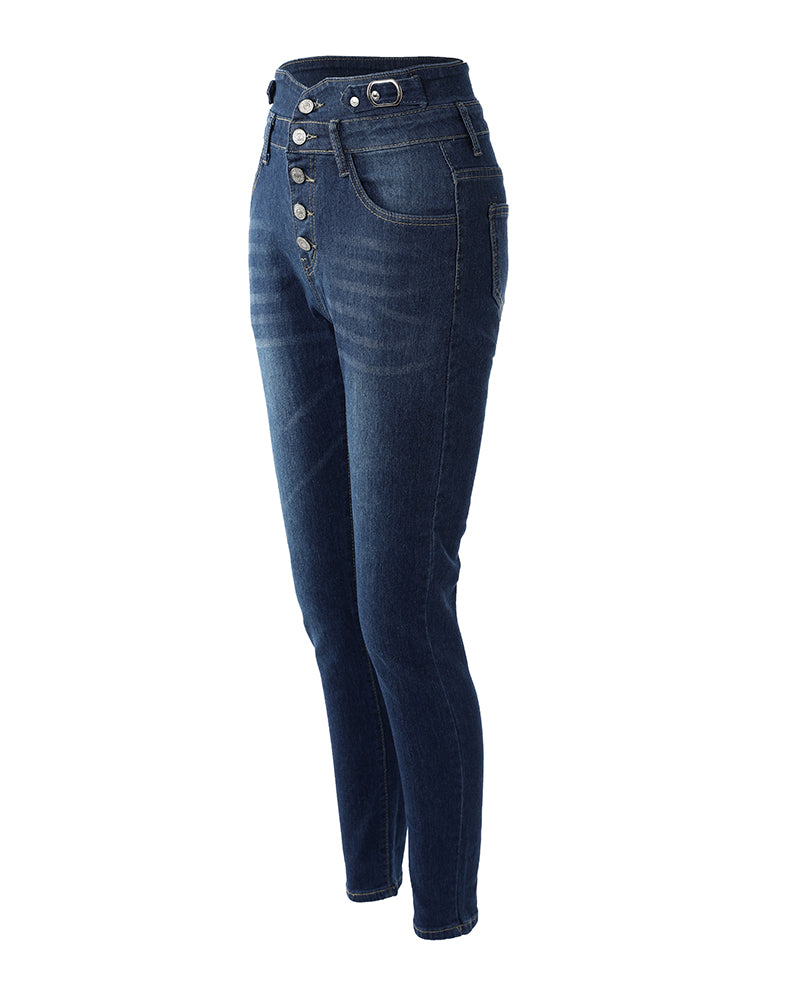 Button Decor High Waist Skinny Jeans