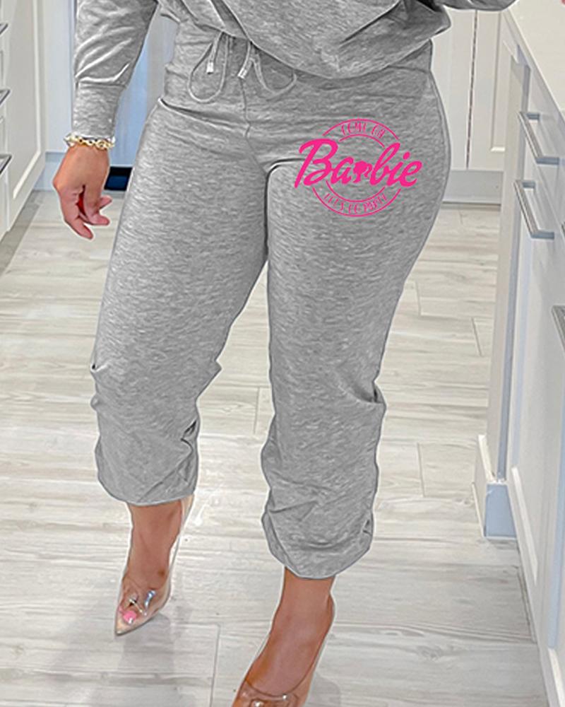 Come On Barbie Let's Go Party Print Skew Neck Top & Drawstring Cuffed Pants Set
