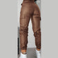 Pocket Design Cuffed PU Leather Pants