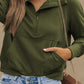 Green Zip Up Stand Collar Ribbed Thumbhole Sleeve Sweatshirt
