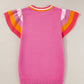 Bright Pink Contrast Flutter Sleeves Knitted Sweater T Shirt