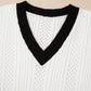 White Contrast Trim Eyelet Knit Colorblock V Neck Sweater Vest