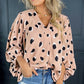 Khaki Classic Leopard V Neck Bracelet Sleeve Blouse