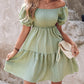 Off Shoulder Shirred Flowy Swing Dress