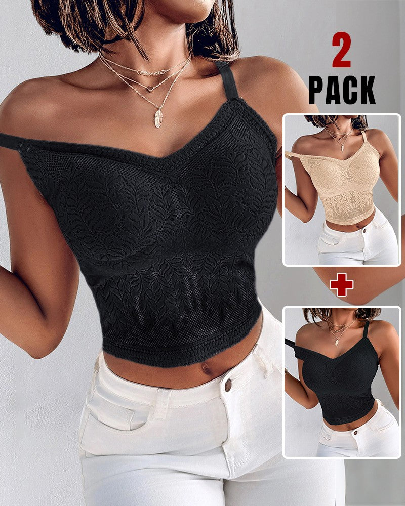 2 Pack Womens Lace V Neck Spaghetti Strap Bralette Camisoles Sexy Soft Crop Tank Top