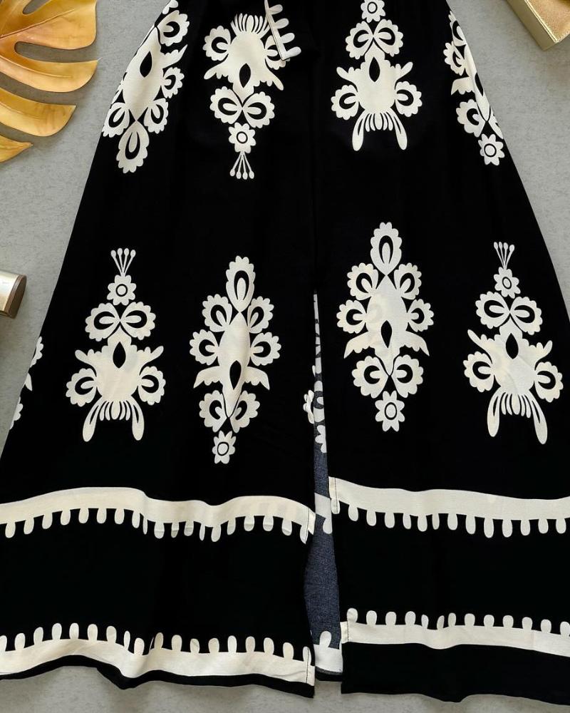 Floral Print Bandeau Sleeveless Tied Detail Vacation Dress Casual Slit A Line Midi Dress