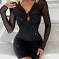 Glitter Lurex Sheer Mesh V Neck Slim Fit Bodycon Long Sleeeve Cutout Mini Party Dress