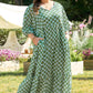 Green Geometric Floral Print Half Sleeve Plus Size Maxi Dress
