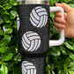 Black 40 Oz Rhinestone Volleyball Tumbler with Handle