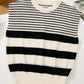 Black white Striped O Neck Sweater Vest