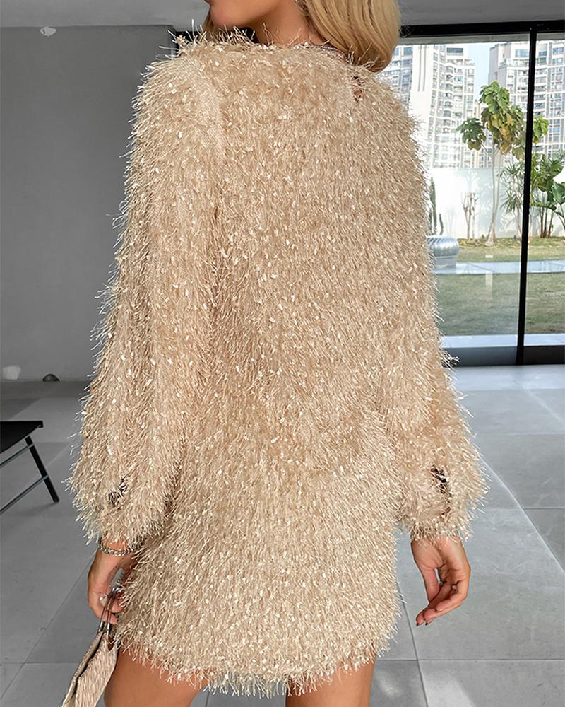 Fluffy Long Sleeve Casual Dress