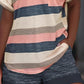 2 Pieces Outfit Colorful Striped Print V Neck Pocket Design Top and Casual Shorts with Pockets