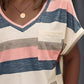 2 Pieces Outfit Colorful Striped Print V Neck Pocket Design Top and Casual Shorts with Pockets