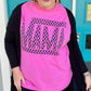 Bright Pink Checker MAMA Letter Printed Graphic Plus Size T Shirt