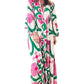 Pink Boho Floral Printed Long Sleeve Buttoned Loose Maxi Dress