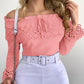 Off Shoulder Guipure Lace Frill Hem Drawstring Top