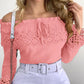 Off Shoulder Guipure Lace Frill Hem Drawstring Top
