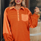 Orange Stripe Exposed Seam Henley Turn-down Neck Puff Sleeve Sweatshirt
