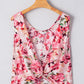 Pink Floral Round Neck Twisted Cut Out Back Tank Top