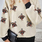 Jet Stream Textured Colorblock Edge Sequin Turkey Graphic Long Sleeve Top