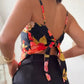 Floral Print Bandeau Spaghetti Strap Tank Casual Back Tied Detail Asymmetrical Hem Top