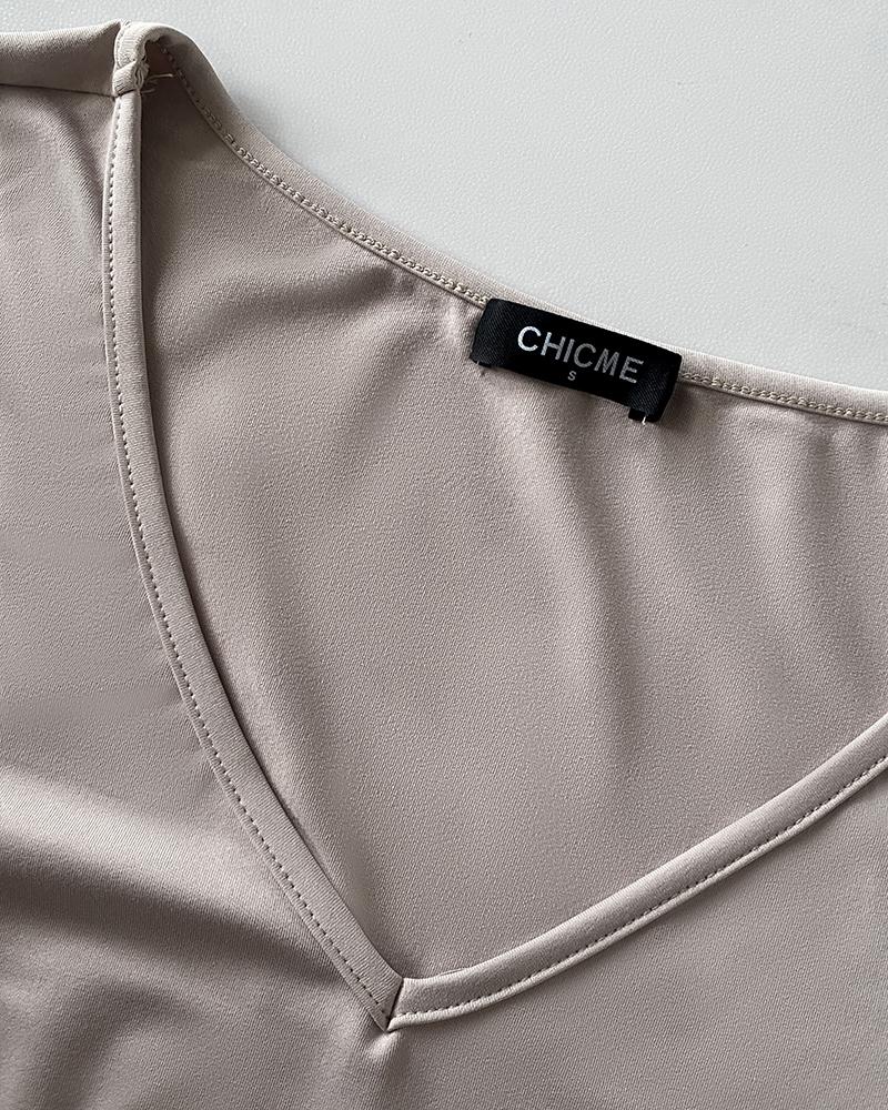 V Neck High Stretch Tapered Leg Casual Jumpsuit With Pockets