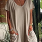 V Neck High Stretch Tapered Leg Casual Jumpsuit With Pockets