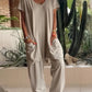 V Neck High Stretch Tapered Leg Casual Jumpsuit With Pockets