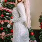 Silvery Sequin Long Sleeve Tie Waist Mini Dress