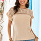 Oatmeal Lace Patchwork Waffle Short Sleeve Top