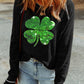 Black Sequin Four Leaf Clover Contrast Lettuce Trim Long Sleeve Top