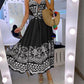 Floral Print V Neck Button Front Sleeveless Maxi Dress Casual Hollow Out A Line Dress