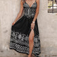 Floral Print V Neck Button Front Sleeveless Maxi Dress Casual Hollow Out A Line Dress