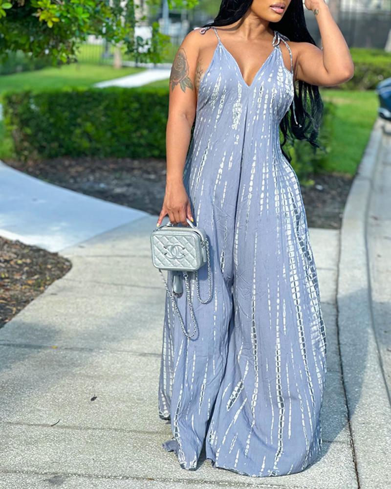 Tie Dye Print Tied Detail Wide Leg Jumpsuit