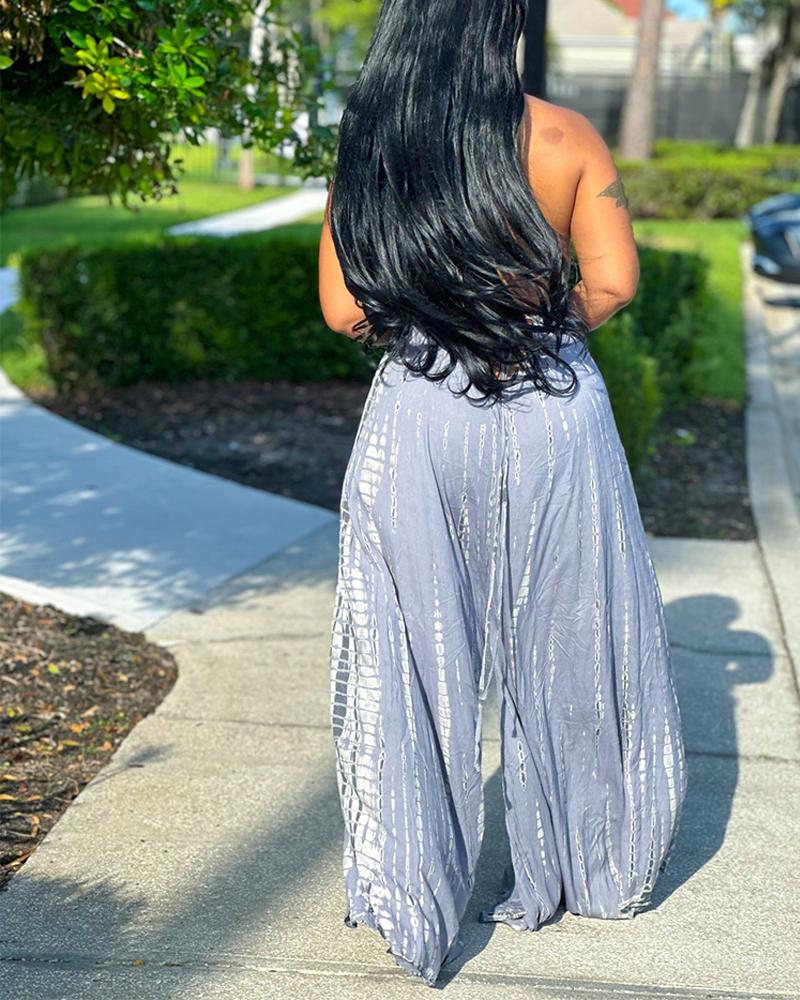 Tie Dye Print Tied Detail Wide Leg Jumpsuit