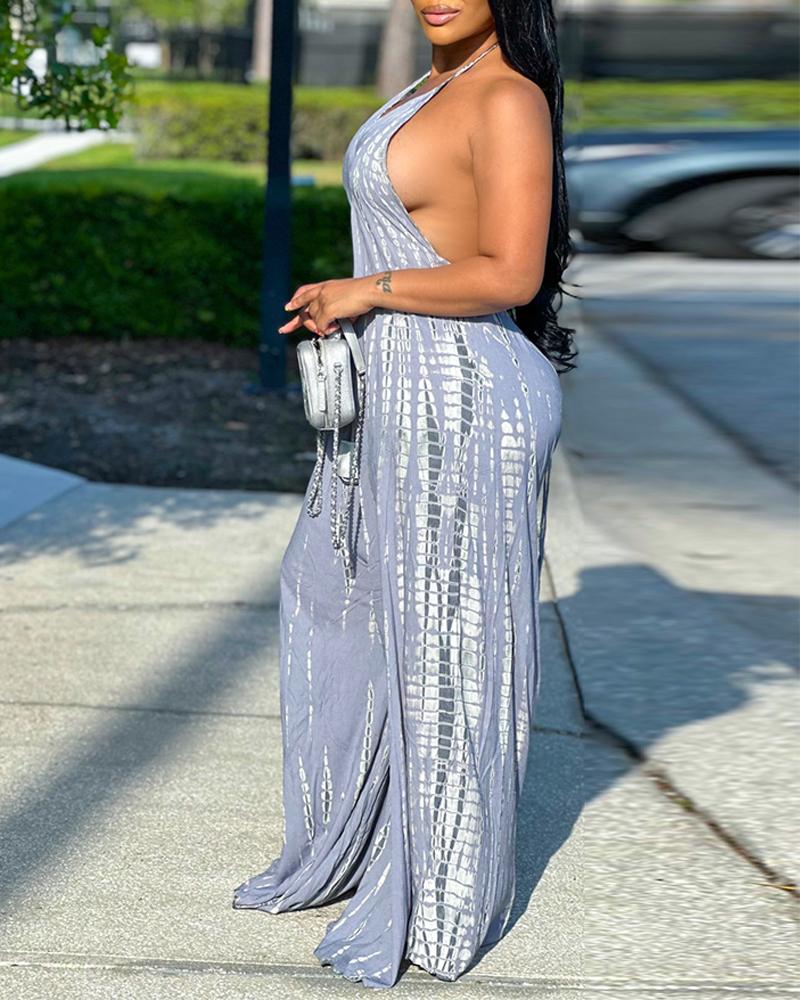 Tie Dye Print Tied Detail Wide Leg Jumpsuit
