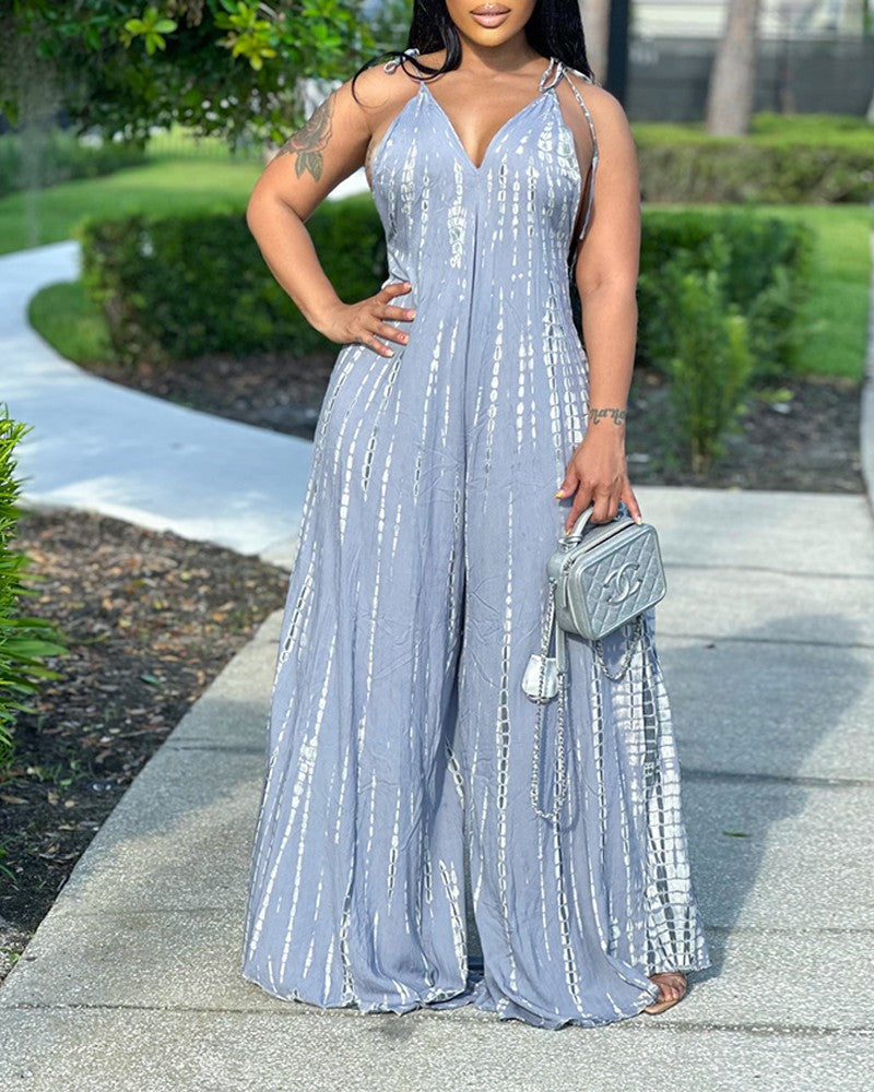 Tie Dye Print Tied Detail Wide Leg Jumpsuit