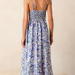 Sky Blue Floral Print Spaghetti Strap High Waist Maxi Dress