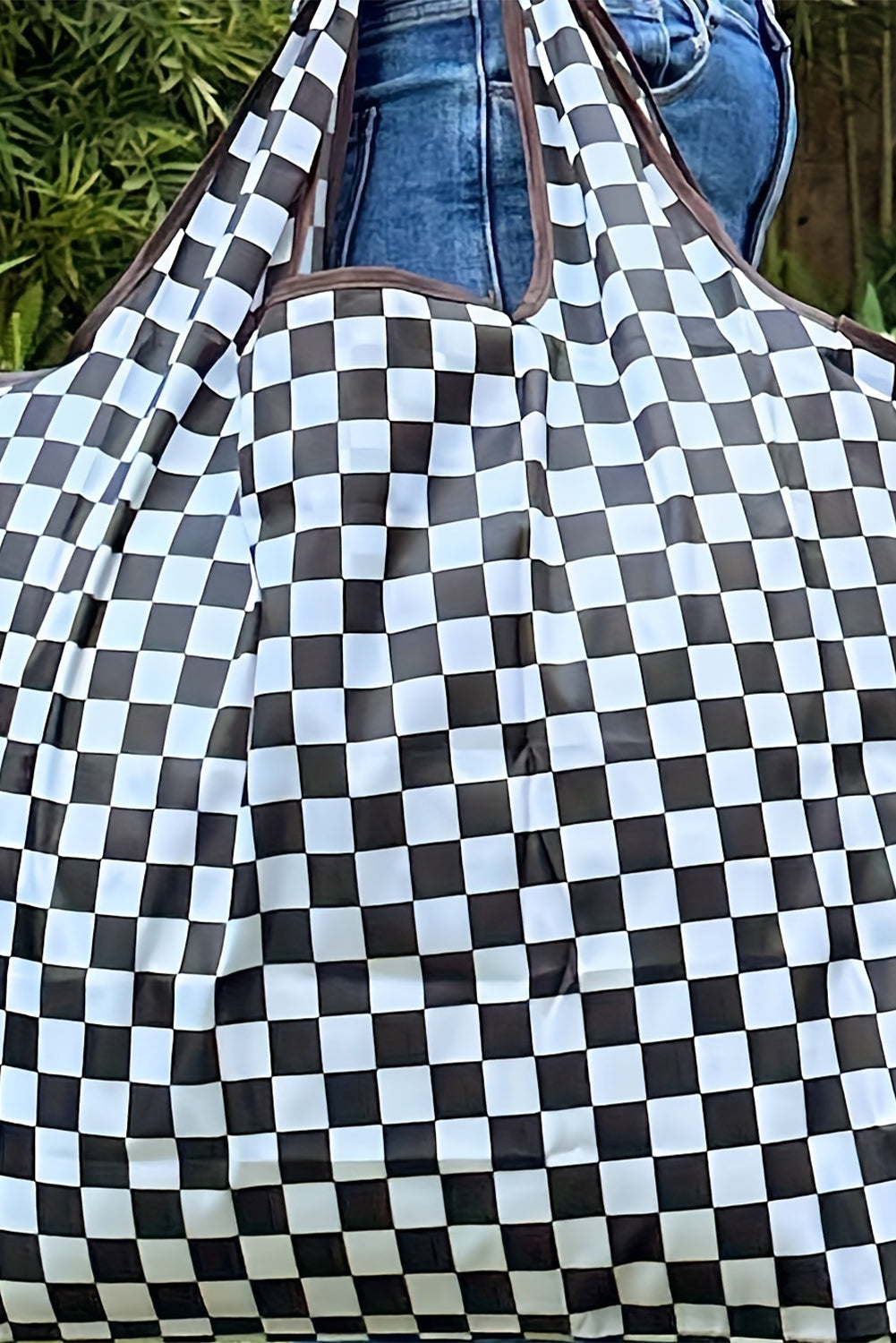 Color black Checkered Print Large Capacity Canvas Shoulder Bag