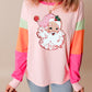 Pink Christmas Santa Claus Graphic Colorblock Patchwork Top