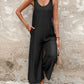 Buttoned Wide Leg Suspender Jumpsuit