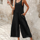 Buttoned Wide Leg Suspender Jumpsuit
