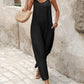 Buttoned Wide Leg Suspender Jumpsuit