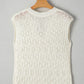 Beige Notched V Neck Short Sleeve Sweater