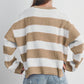 Light French Beige Colorblock Striped Drop Shoulder Side Slit Sweater