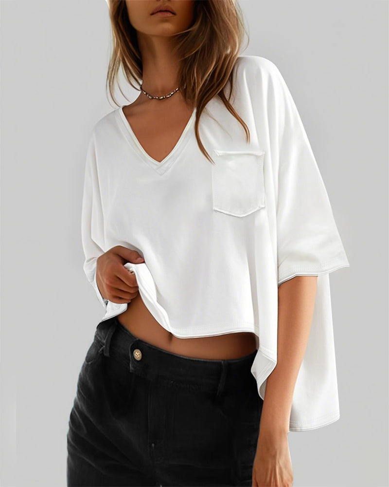 V Neck Half Sleeve T Shirt with Pocket