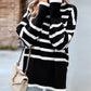 Striped High Neck Side Slit Knit Sweater